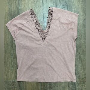 Anthropologie Lace Trim V-Neck Women's Top - Pink